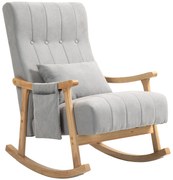 HOMCOM Fotel bujany z poduszką lędźwiową, szerokie siedzisko, rama bukowa, do 120 kg, szary