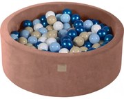 Okrągły Suchy Basen Z Piłeczkami 7cm Dla Dziecka, 90x30cm/200 Piłek, Welurowy, Beżowy, Piłki: Niebieska Perła, Beżowe, Białe, Błękitne - Meowbaby®