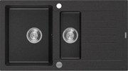 Mexen Matias zlewozmywak granitowy 1,5-komorowy z ociekaczem 900 x 505 mm, czarny/srebrny metalik, syfon chrom - 6502901505-73