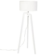 Lampa podłogowa statywowa biała drewno z białym kloszem 50 cm - Puros Nowoczesny Oswietlenie wewnetrzne