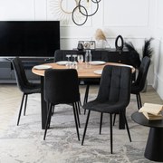 Zestaw Stół Okrągły Rozkładany HARRY 102-142 cm Dąb Craft/Czarny i 6 Krzeseł Tapicerowanych PERU 2 Czarnych Nowoczesnych