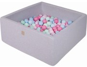 Kwadratowy Suchy Basen Z Piłeczkami 7cm Dla Dziecka, 110x110x40cm/400 Piłek, Bawełniany, Jasnoszary, Piłki: Błękitne, Miętowe, Jasnoróżowe, Pastelowy Róż - Meowbaby®