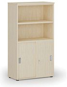 Szafa biurowa kombinowana PRIMO WOOD, drzwi przesuwne na 2 poziomach, 800 x 420 x 1434 mm, brzoza