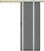 Drzwi przesuwne chowane w ścianie - aluminium i dymione matowe szkło hartowane - wys. 205 x szer. 63 cm - LINCI II
