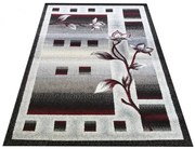 Szaro-czerwony dywan do salonu w kwiaty P6-A28