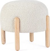 Pufa z naturalnej tkaniny z efektem Bouclé i nóżkami z drewna kauczukowego - DAYLA