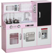 AIYAPLAY Zestaw kuchenny z garnkami, tablicą kredową, telefonem, maszyną do lodu, piekarnikiem, 83,8 x 26,8 x 81 cm, Różowy