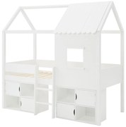 Łóżko podwyższone domek 90 x 190 cm - Drewno sosnowe i MDF - Biały - VALESKIA