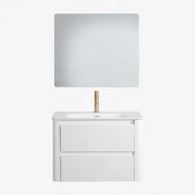 Zestaw Wiszących Mebli Łazienkowych Zintegrowany Z Umywalką Egerton Biała & Prostokątny Led I Przeciwmgielny - Sklum