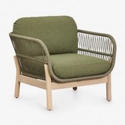 Fotel Karvia Z Aluminium I Drewna Akacjowego Jasny Akacjowy Brąz & Bouclé Salvia Zieleń - Sklum