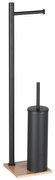 Gedy - Wolnostojąca szczotka do WC z uchwytem na papier toaletowy TRILLY matowa czarna/bambus