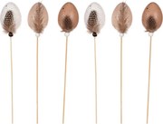 Wielkanocne sztuczne jajka z piórkiem brązowy, 6 szt.