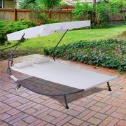 Outsunny® Leżak Dwuosobowy Ze Składanym Daszkiem Stal Kremowo-biały