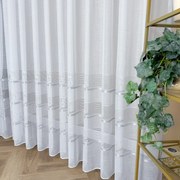 Firana gładka z 3 srebrnymi pasami błyszcząca batyst len wys. 300 cm z ołowianką