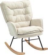 HOMCOM Fotel bujany, szerokie siedzisko, wysokie oparcie, rama bukowa, do 120 kg, Beżowy