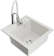 Mexen Vito zlewozmywak granitowy 1-komorowy z baterią kuchenną Aster, biały - 6503-20-73450-02