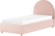 Różowe tapicerowane łóżko jednoosobowe ze schowkiem i stelażem 90x200 cm Moon – Vipack