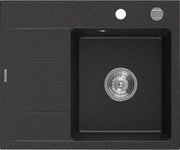 Mexen Ben zlewozmywak granitowy 1-komorowy z ociekaczem, prawy 600 x 500 mm, czarny/srebrny metalik, syfon chrom - 6523605000-73