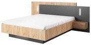 Łóżko z szafkami nocnymi 160 × 200 cm – 2 szuflady – oświetlenie LED – kolor: naturalny i antracytowy – FRANCOLI
