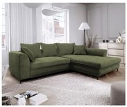 Narożnik rozkładany w kształcie litery L LAGOA, prawostronny, zielony, z pojemnikiem