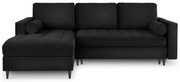 Czarny aksamitny rozkładany narożnik Milo Casa Santo, lewostronny