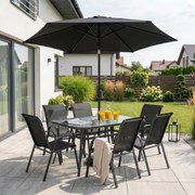 Zestaw Mebli Ogrodowych NEBRASKA Szary 6 Krzeseł Stół Tarasowy Parasol Nowoczesny