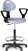 Krzesło robocze PUR z podłokietnikami, stały kontakt, ślizgacze, szare