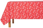 Obrus świąteczny White Snowflakes on Red, 130 x 180 cm