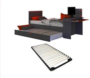 Łóżko wysuwane dla graczy 2 x 90 x 200 - Z biurkiem - Diody LED - Antracyt i czerwień + Stelaż - VOUANI