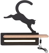 Czarny kinkiet ścienny z drewnianą półką i wtyczką M0-C67