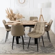 Zestaw Stół Kwadratowy Rozkładany MAX 80-160 cm Dąb Craft/Czarny i 6 Krzeseł Tapicerowanych CHRIS Beżowych Nowoczesnych