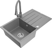 Mexen Bruno zlewozmywak granitowy 1-komorowy z ociekaczem i baterią kuchenną Elia, szary - 6513-71-670101-71