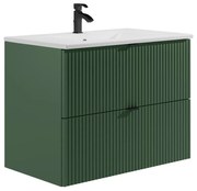 Szafka łazienkowa wisząca w paski z umywalką do zabudowy – zielona matowa – 80 cm – ZEVINI