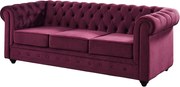Kanapa 3-osobowa CHESTERFIELD – welur w kolorze purpurowym
