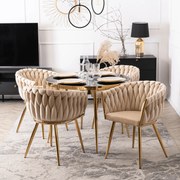 Krzesło Tapicerowane Plecione do Salonu CAPI Kremowe Welurowe do Toaletki Nowoczesne Glamour