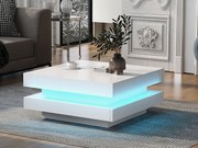 Nowoczesny stół kawowy z LED w 16 kolorach - kształt kwadratowy - Biały