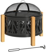 Outsunny 2-w-1 Misa Ogniowa Ø75 x 58 cm Palenisko z Osłoną Funkcyjną Hak do Palenia Kratka do Grilla Czarny