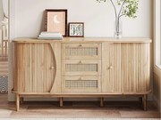 Buffet 140,5×40×76 cm - 3 szuflady z ratanu - 2 drzwi przesuwne - regulowane półki - naturalny