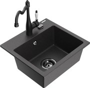 Mexen Milo zlewozmywak granitowy 1-komorowy z baterią kuchenną Carla, czarny nakrapiany - 6505-76-670700-70-B