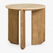 Okrągły Stolik Pomocniczy Lavinia Ø50 Cm Z Naturalnego Kamienia I Drewna Mango Travertine & Naturalna & Ø50 Cm - Sklum
