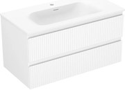 Mexen Rivel szafka łazienkowa 90 cm z umywalką Vela, 2 szuflady, ryflowana , biała mat - 91A20-09047-2-BFF01-W23M01