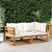 Narożniki sekcjonalne z litego drewna akacjowego z kremowymi poduszkami do użytku na zewnątrz