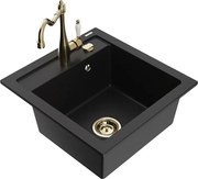 Mexen Vito zlewozmywak granitowy 1-komorowy z baterią kuchenną Carla, czarny - 6503-77-670700-50