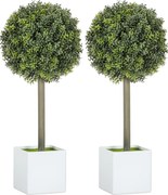 HOMCOM Zestaw 2 szt. Sztuczne Bukszpanowe Kule 45 cm, Plastikowe Sztuczne Rośliny w Doniczce