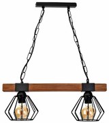 Lampa, podwójna, loft, czarna, drewno wisząca ULF BLACK/WOOD 2xE27