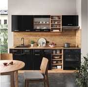 Zabudowa kuchenna czarny/złoty dąb o wysokim połysku 240x46x81.6 r-line