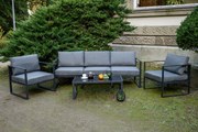 Zestaw mebli ogrodowych (2 x fotel, duża sofa + stolik) MOSTRARE szare aluminium