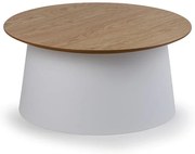 Plastikowy stolik kawowy SETA z drewnianym blatem, średnica 69 cm, dąb/biały
