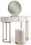 Biała toaletka z pufą i lustrem w stylu glamour - Erton 4X