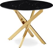 Stół Okrągły Szklany BALI 100 cm Czarny Marmur/Złoty Glamour